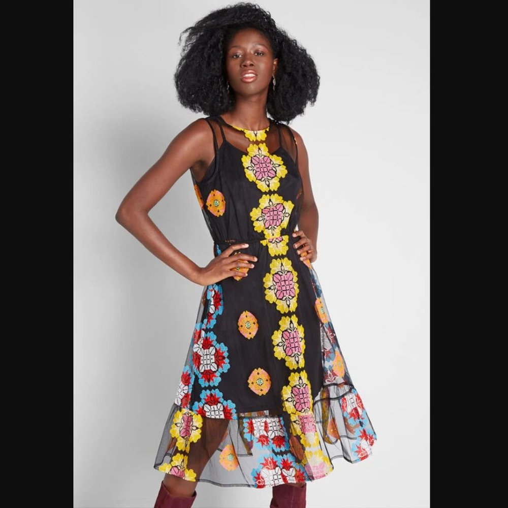 Modcloth Follow My Lead Embroidered Midi Dress XXS - Picture 1 of 9
